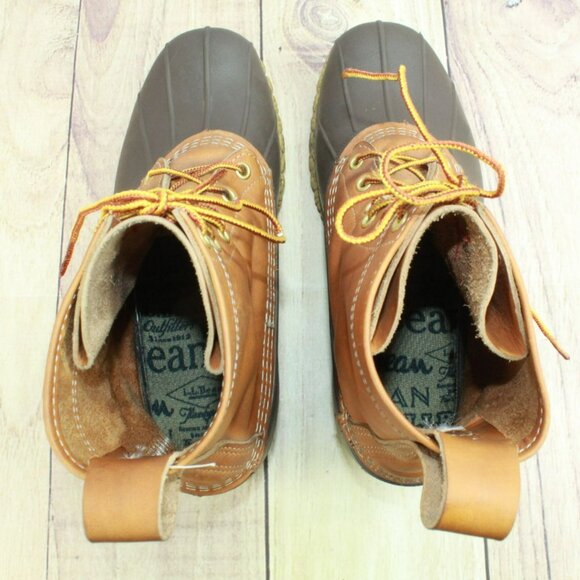 LL Bean Brown Leather 8" Lace Up Round Toe Unlined Ankle Duck Boots Size 8 M - Picture 7 of 10